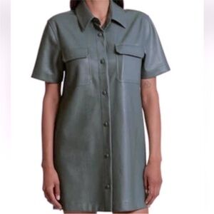 7 For All Mankind Faux Leather Dress Shirt Button Down‎ Slate Blue Size XS Fall